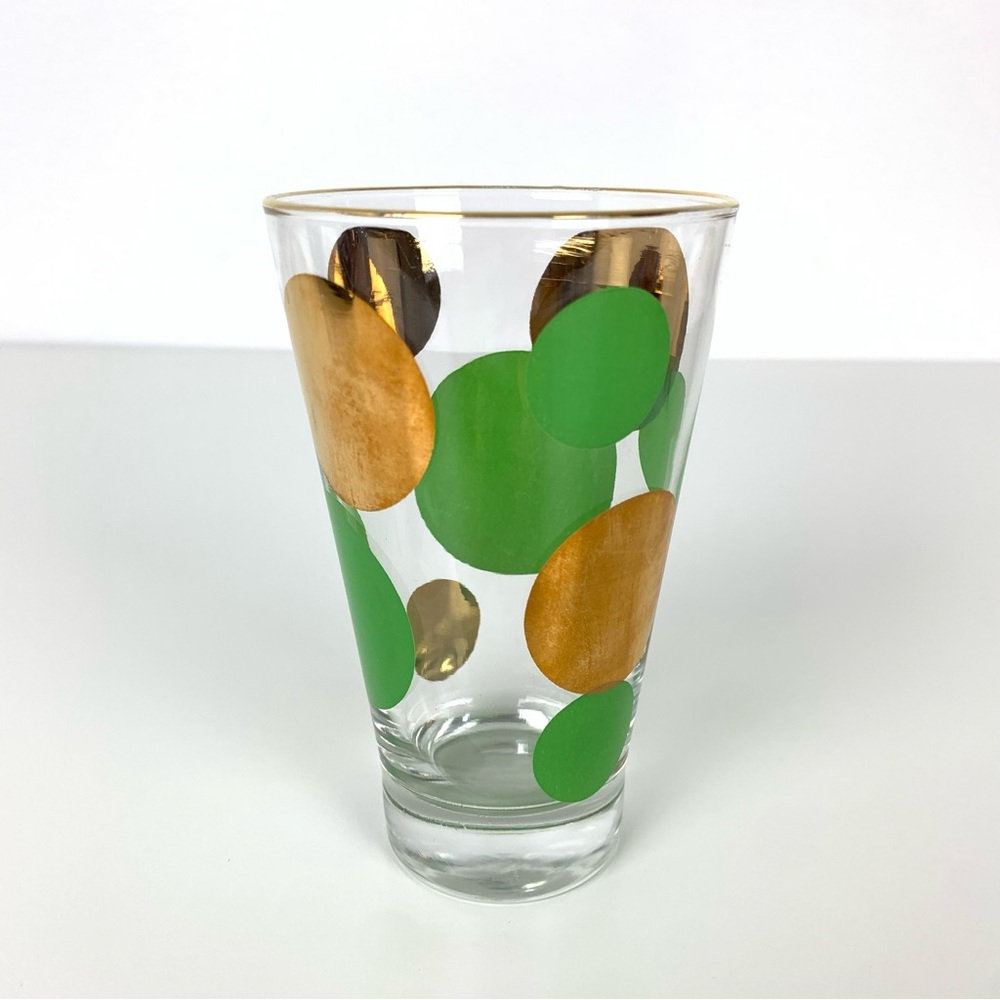 Russel Wright Eclipse Polka Dot Gold Green Highball Tumbler Vtg MCM Groovy